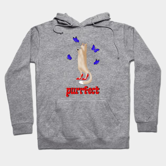 Purrfect - a cute cat in red shoes chasing butterflies Hoodie by Cute_but_crazy_designs